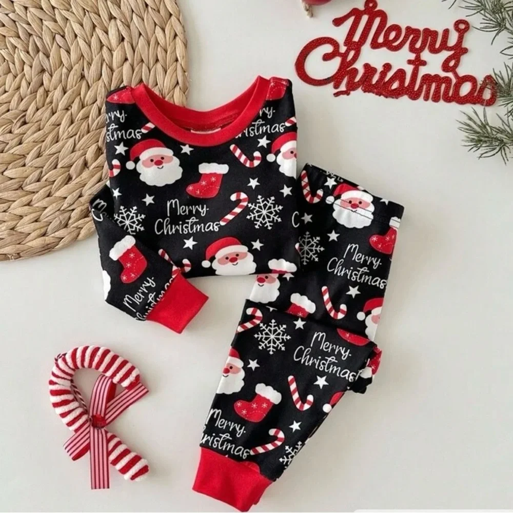 Black and Red Merry Christmas Kids Pajama Set